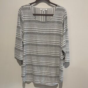 Rose & Olive Gray and White Striped Long Sleeve Top